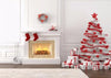 White fireplace backdrop red Christmas tree background - whosedrop