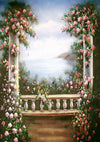 Vintage building background pink flower backdrop-cheap vinyl backdrop fabric background photography