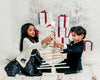 White gifts and christmas tree photography backdrop