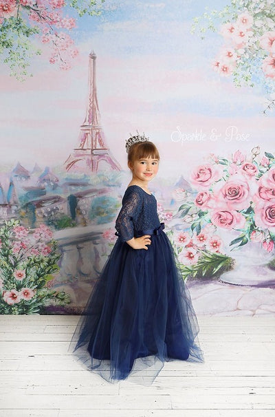 Oil painting flower backdrop with Eiffel tower