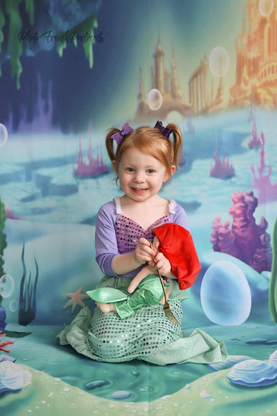 Mermaid/Summer backdrops with castle-cheap vinyl backdrop fabric background photography