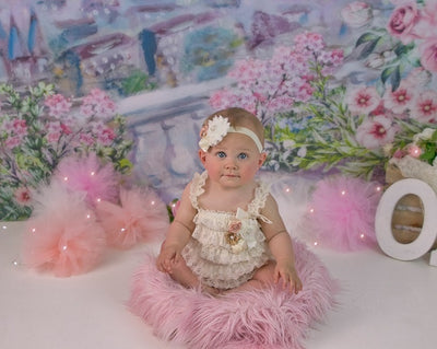 Oil painting flower backdrop with Eiffel tower-cheap vinyl backdrop fabric background photography