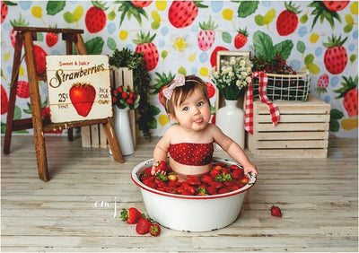 Watercolor cake smash backdrops summer strawberry background - whosedrop