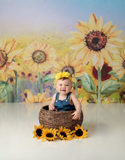 Summer backdrop oil painting sunflower background-cheap vinyl backdrop fabric background photography