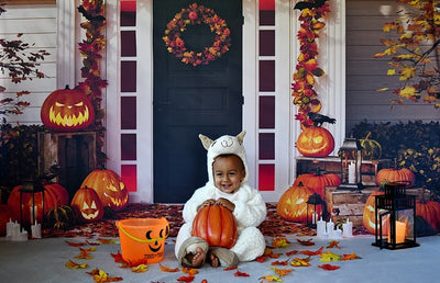 Halloween pumpkin with maple leaf backdrops-cheap vinyl backdrop fabric background photography