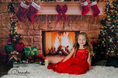 Christmas photography backdrop fireplace background-cheap vinyl backdrop fabric background photography