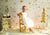 Golden five-pointed star pattern backdrop for children