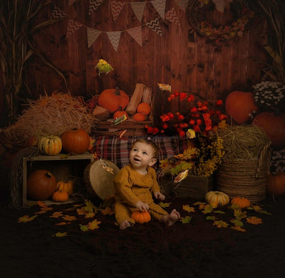 Autumn pumpkin backdrops with hay Thanksgiving background-cheap vinyl backdrop fabric background photography