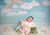 Baby girl birthday backdrop rainbow and clouds