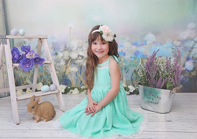 Green oil painting backdrop with flower for spring-cheap vinyl backdrop fabric background photography