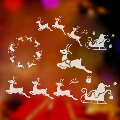 Chirstmas Decor Reindeer Sled Xmas for Kids Rooms Sticker Home Decor - whosedrop
