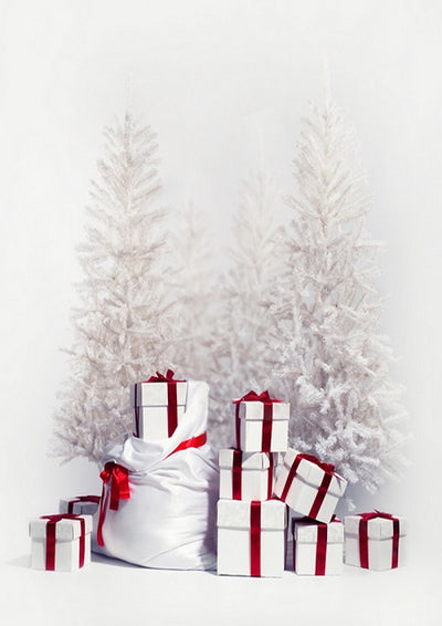 White gifts and christmas tree photography backdrop-cheap vinyl backdrop fabric background photography