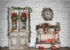 Retro cabinet and fireplace backdrop Christmas background