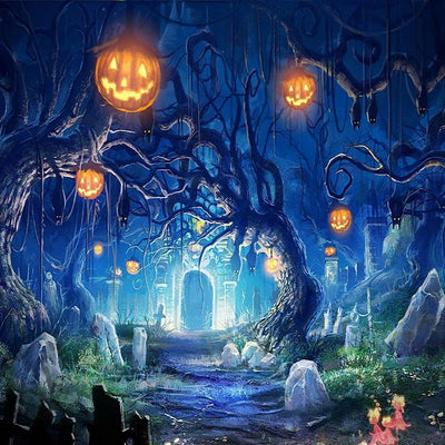 Halloween night backdrop dreamy forest background-cheap vinyl backdrop fabric background photography