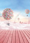 Hot air balloon in sky with clouds and rainbow photo children backdrop-cheap vinyl backdrop fabric background photography