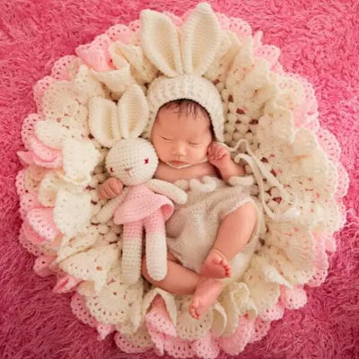 Newborn Photography Props Petal Blanket Three Sets (Hat + Blanket + Doll) - whosedrop