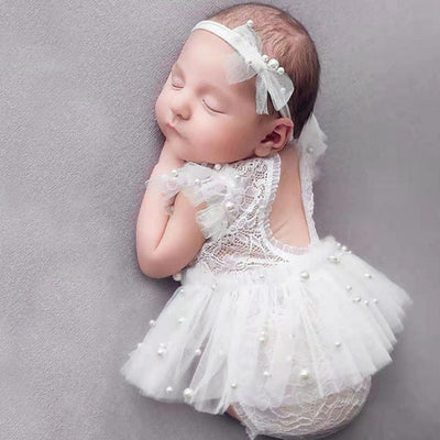 Lace pearl onesie