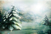 Painted evergreen tree winter snow Christmas backdrop - whosedrop