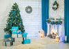 Christmas backdrops living room background with gift box-cheap vinyl backdrop fabric background photography