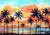 Summer backdrop palm tree background oil painting