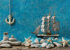 Summer backdrop sailboat and starfish background