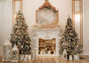 Christmas photo backdrop with white fireplace