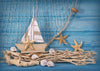 Baby birth party photography summer backdrop sailing boat starfish-cheap vinyl backdrop fabric background photography