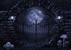 Halloween night backdrop Iron gate and skull-cheap vinyl backdrop fabric background photography