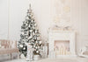 Family Christmas backdrop white fireplace background-cheap vinyl backdrop fabric background photography