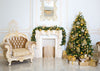 Living room backdrop gold Christmas tree and gift boxes - whosedrop