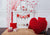 Red love pattern white wall fireplace Valentine's day backdrops