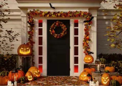 Halloween pumpkin with maple leaf backdrops-cheap vinyl backdrop fabric background photography