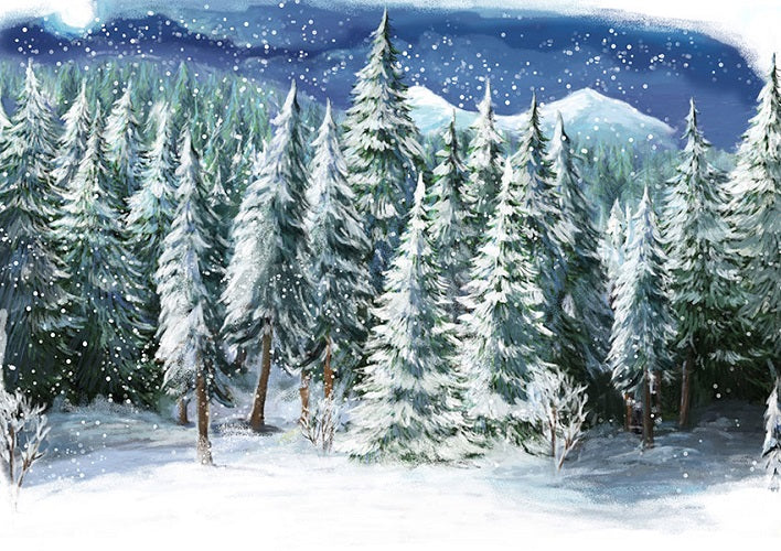 Winter Forest Covered With Snow And Gold Sparkle For Christmas Holiday  Backdrop - 10'WX6.5'H(3MX2M) / Wrinkle Free Cloth