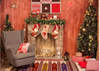 Christmas fireplace photography Backdrop Gift Box Sock-cheap vinyl backdrop fabric background photography