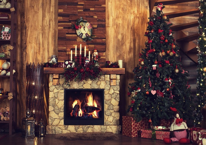 Fireplace Christmas Tree Gift Decor Backdrop for Photography LV-936